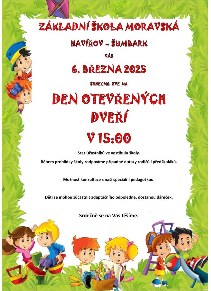 Pozvání na akci - Den otevřených dveří ZŠ Moravská