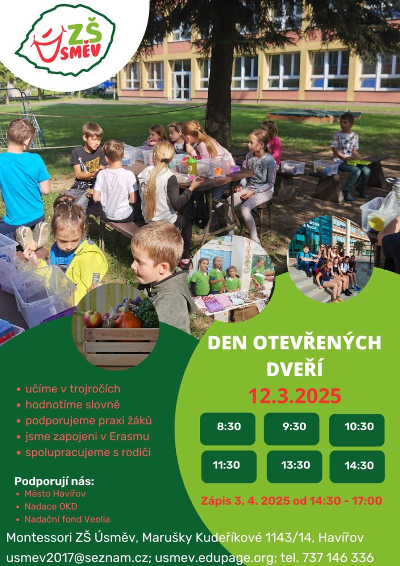 Pozvání na akci - Den otevřených dveří Montessori ZŠ Úsměv