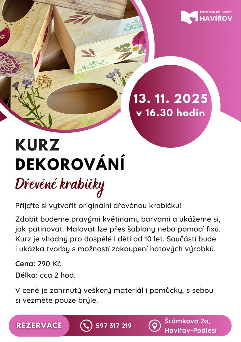 Pozvání na akci - Kurz dekorování : Dřevěné krabičky
