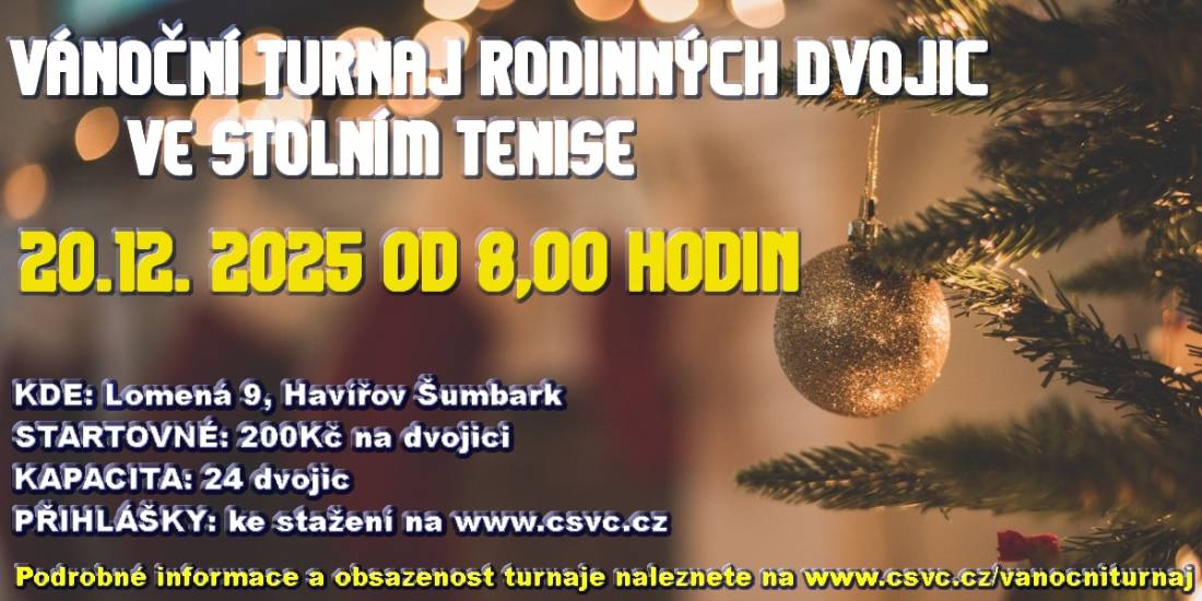 Pozvání na akci - Vánoční turnaj rodinných dvojic ve stolním tenise