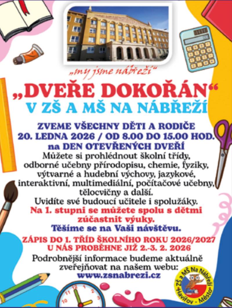 Pozvání na akci - Dveře dokořán v ZŠ a MŠ Na Nábřeží