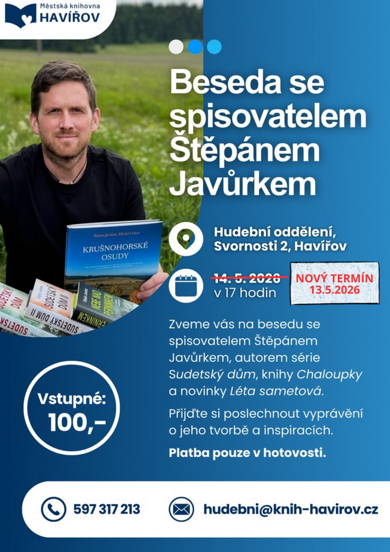Pozvání na akci - Beseda se spisovatelem Štěpánem Javůrkem