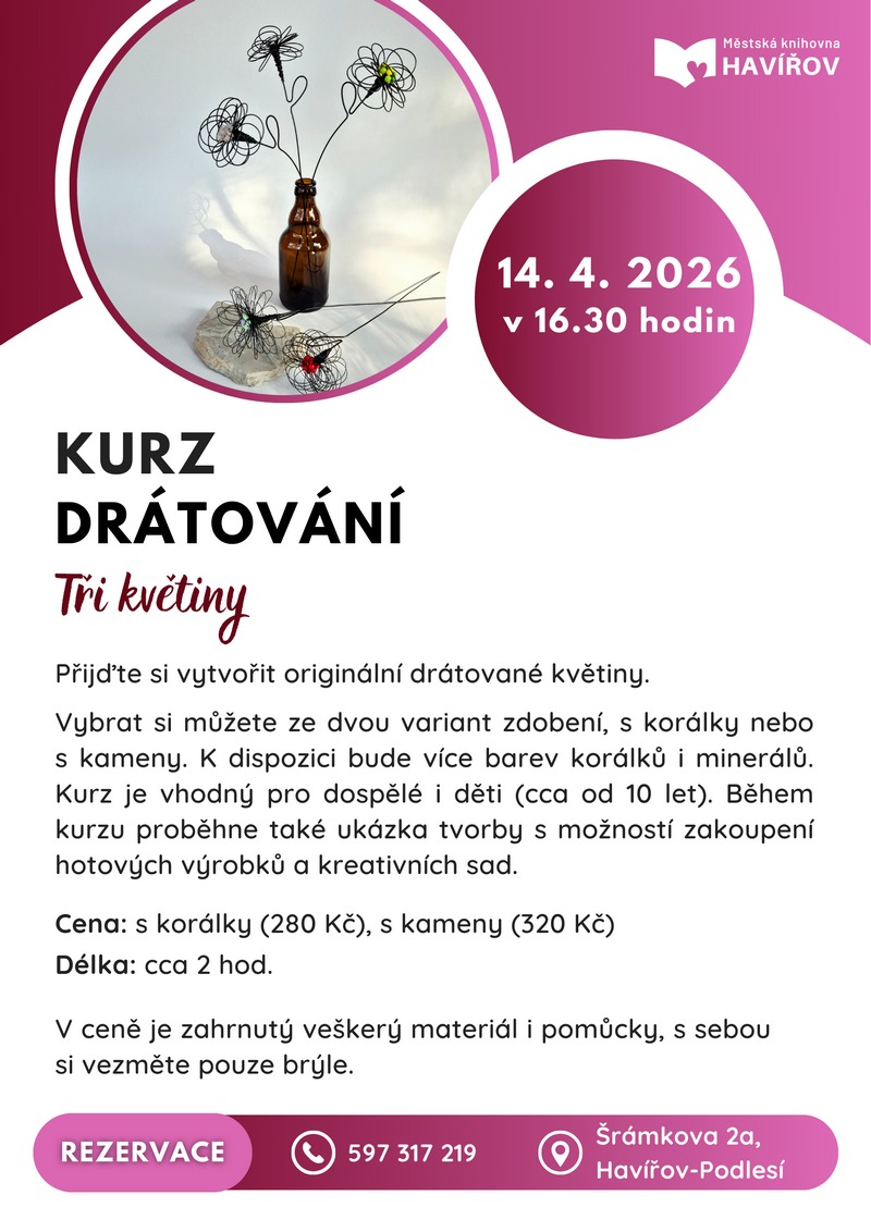 Pozvání na akci - Kurz drátování: Tři květiny