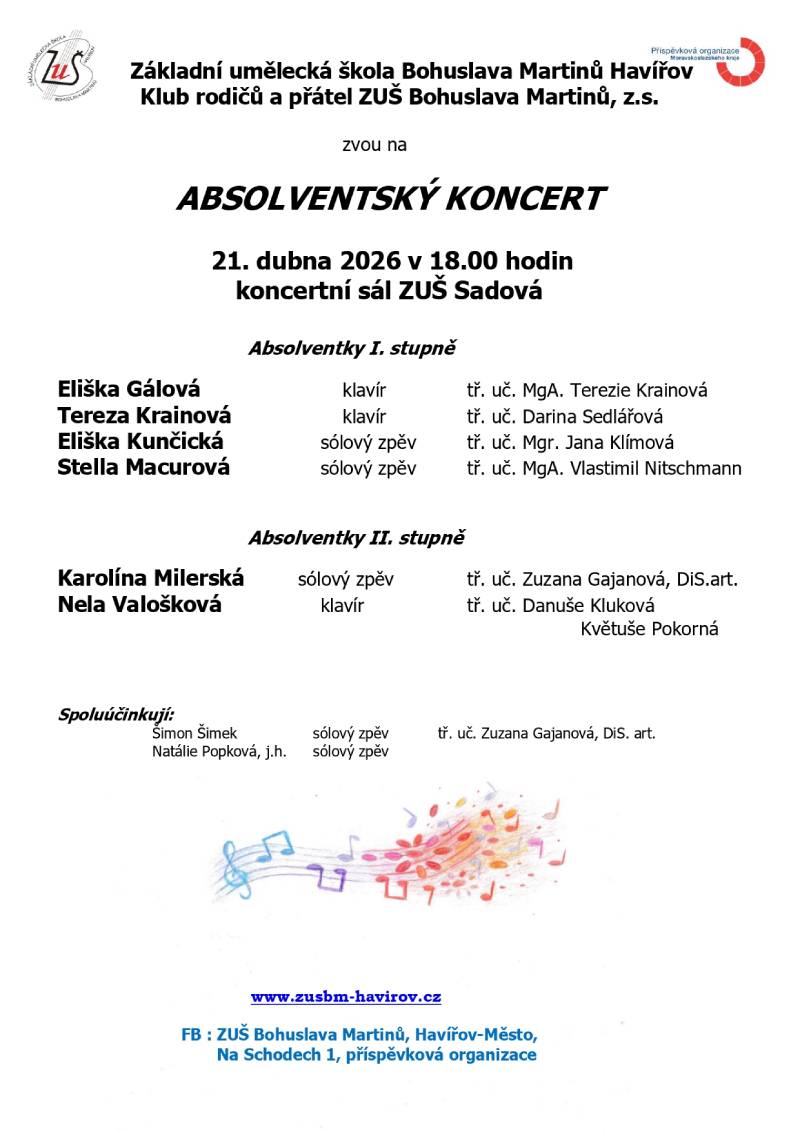 Pozvání na akci - Absolventský koncert