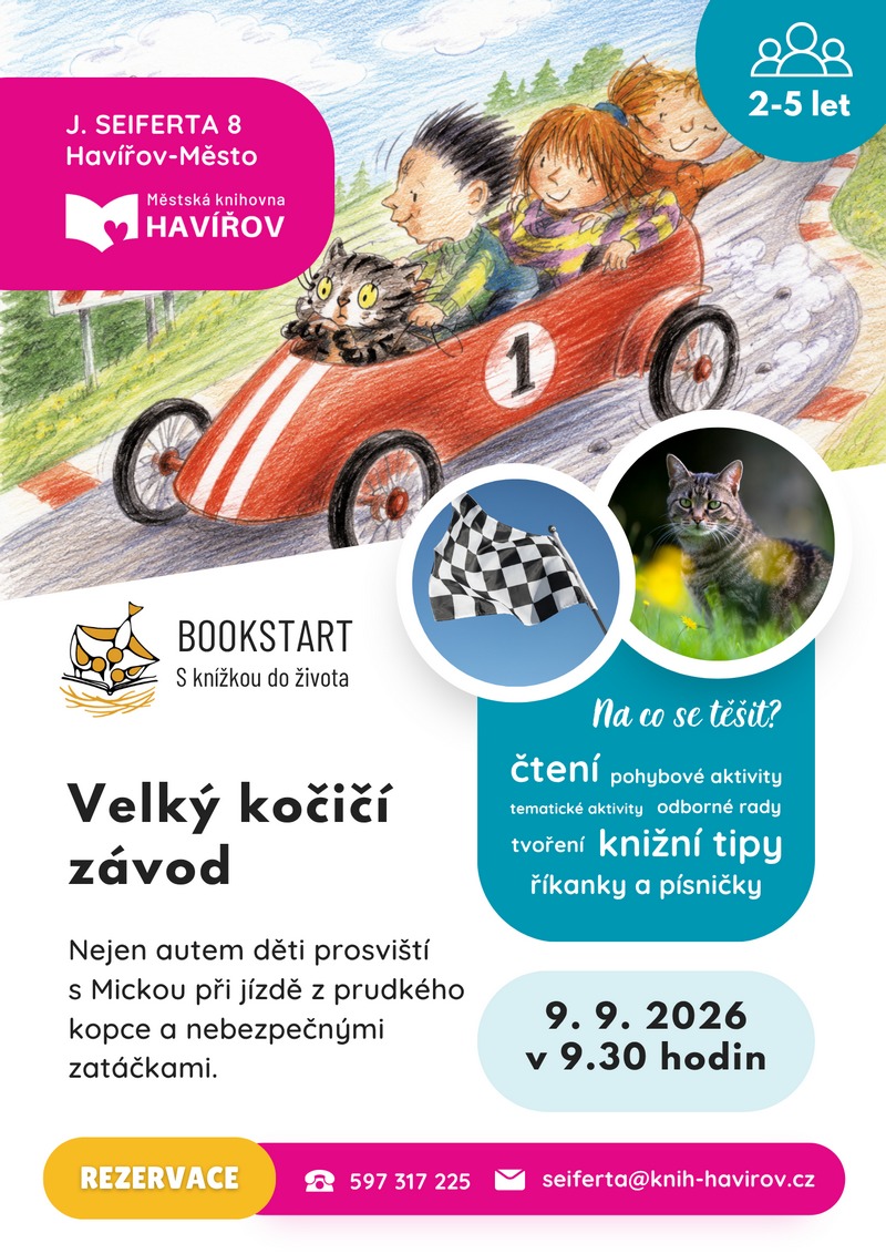 Pozvání na akci - Bookstart - Velký kočičí závod