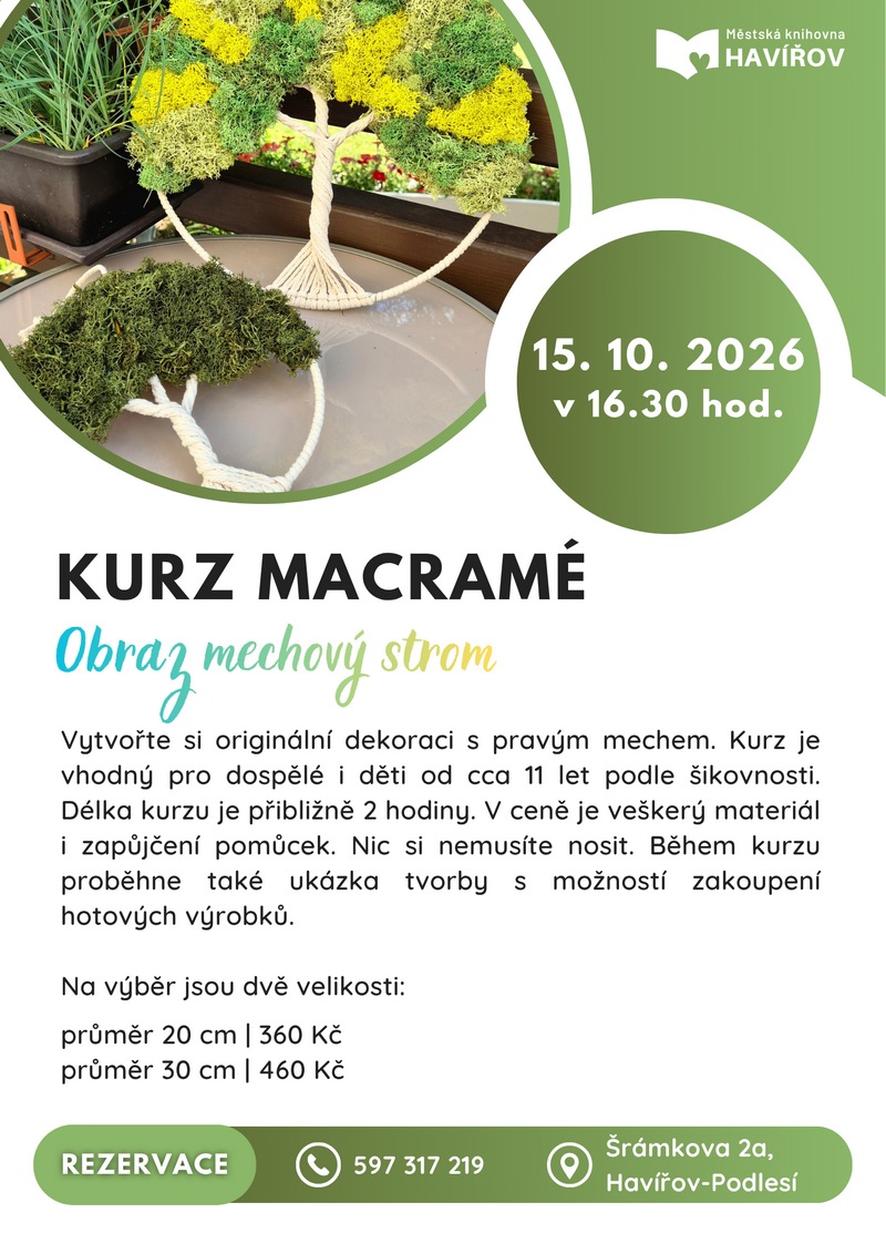 Pozvání na akci - Kurz macramé – Obraz Mechový strom