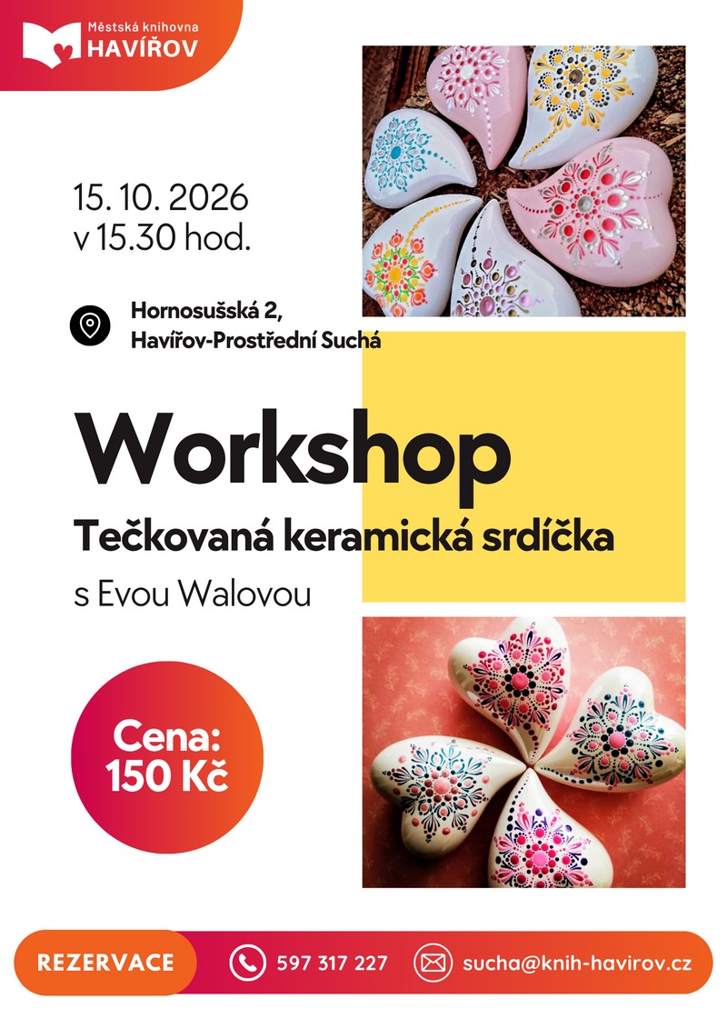 Pozvání na akci - Tečkovaná keramická srdíčka